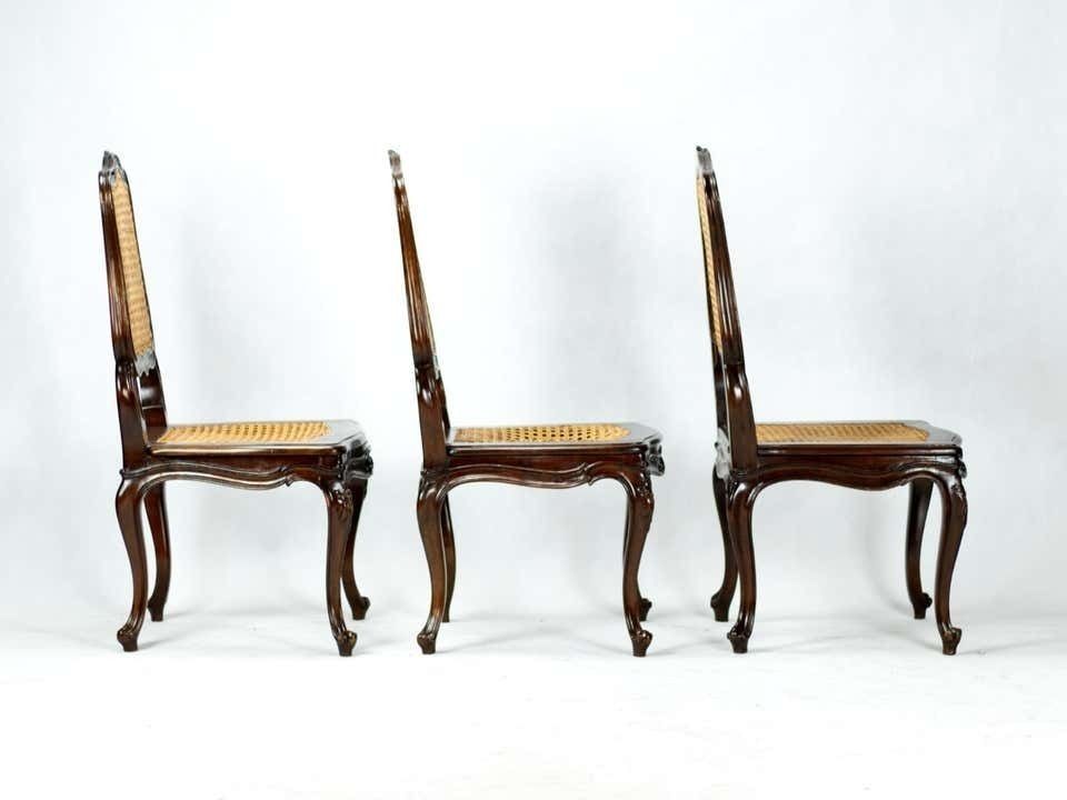 Set Of Six French 19th Century Louis XV Style Caned Dining Chairs In Walnut photo for sale