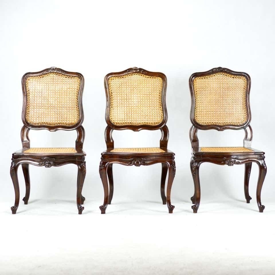 Set Of Six French 19th Century Louis XV Style Caned Dining Chairs In Walnut photo buy