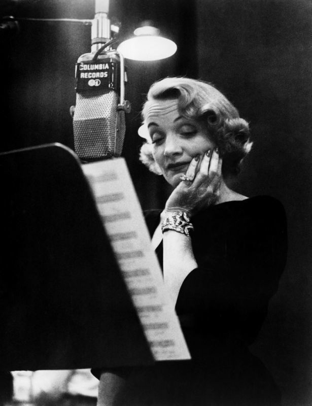 'Marlene Dietrich In The Recording Studio' Silver Gelatin Print Unframed