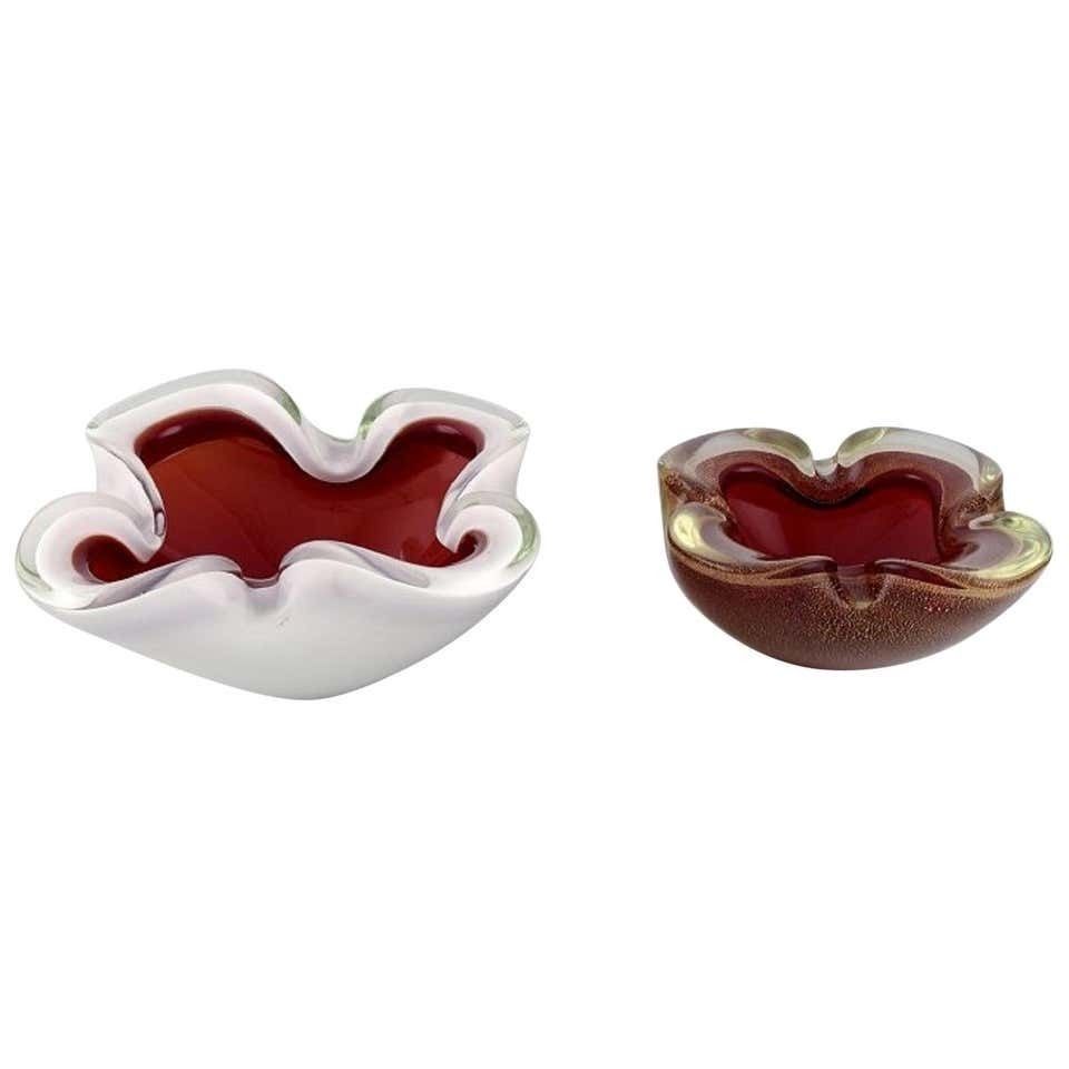 Two Murano Bowls In Red And White Mouth Blown Art Glass, Italian Design, 1960s photo furniture