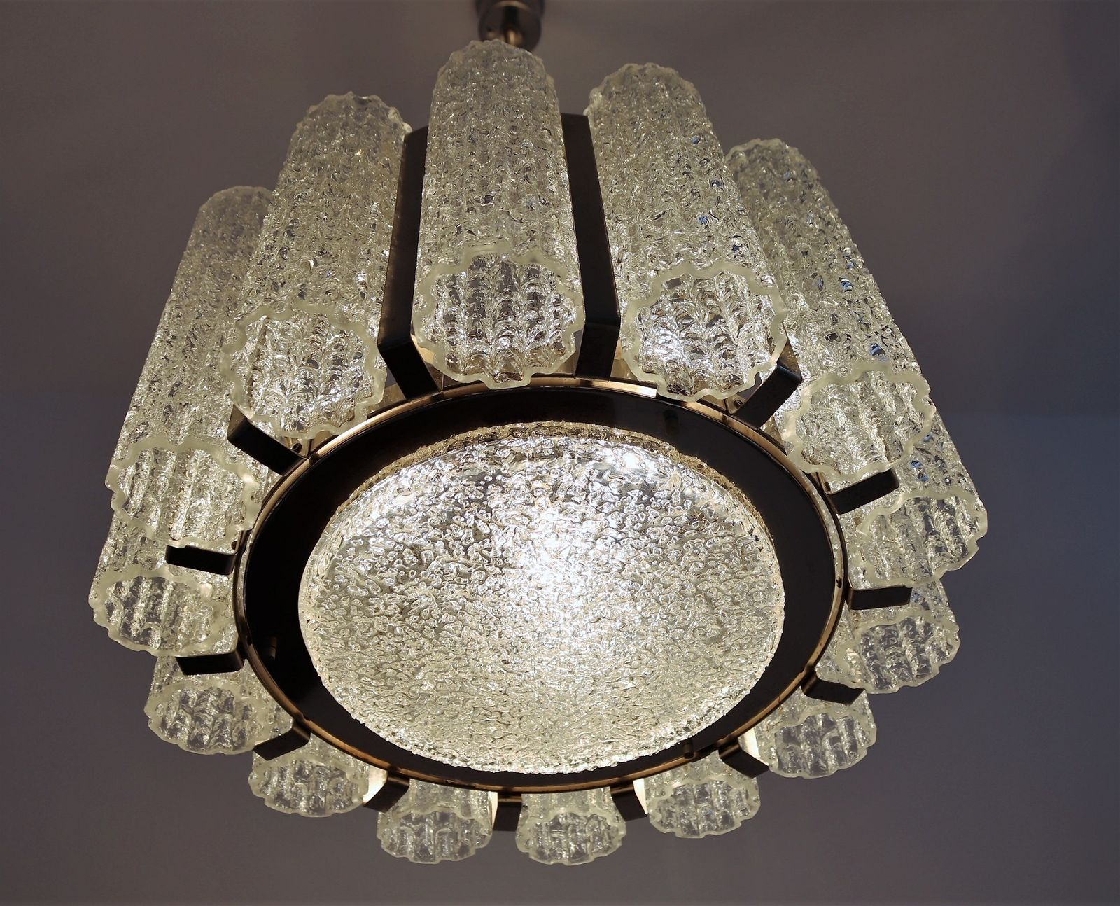 Midcentury Barovier Toso Murano Ice Glass Chandelier With Chrome Frame, 1960s photo 2356.0