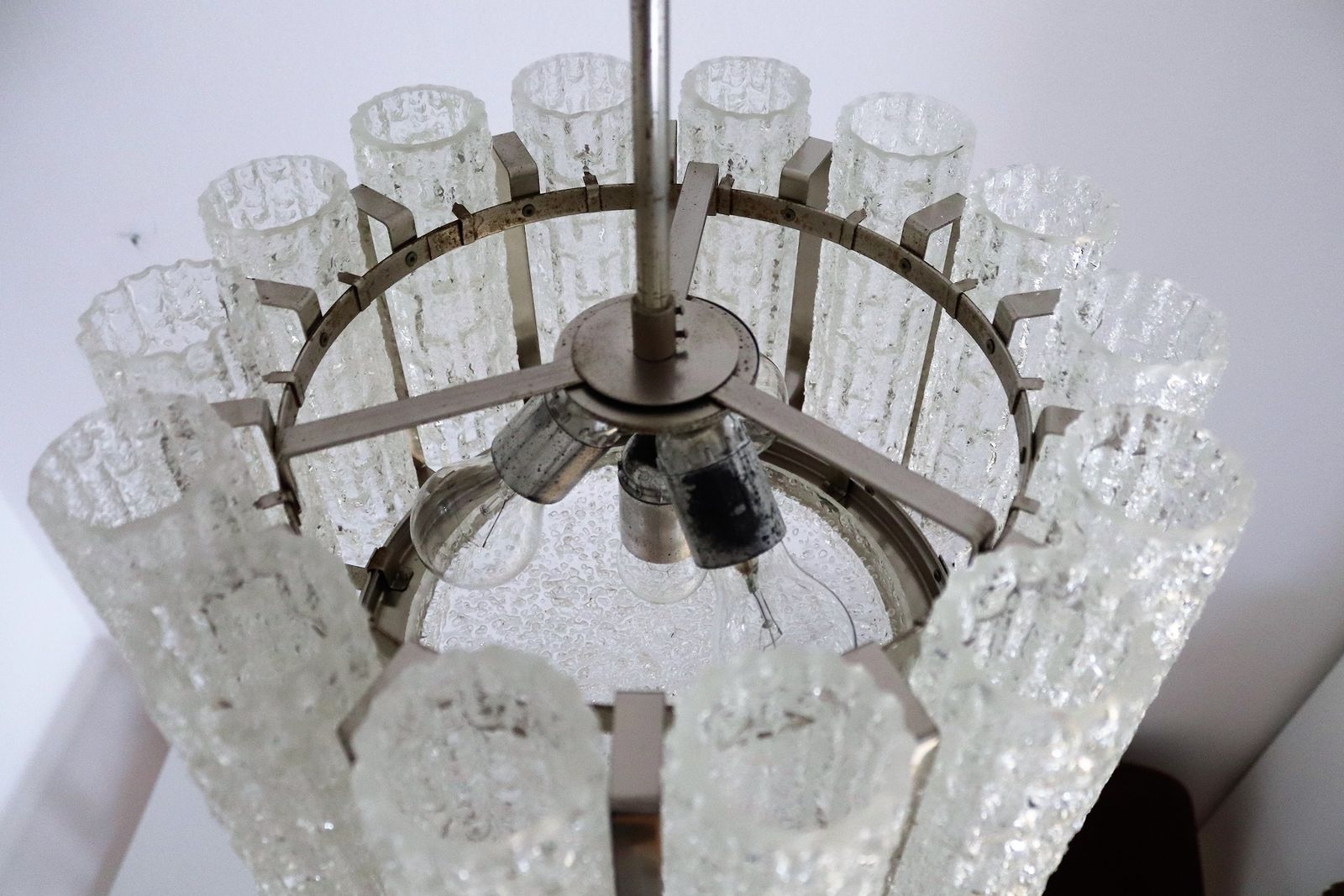 2356.0 Midcentury Barovier Toso Murano Ice Glass Chandelier With Chrome Frame, 1960s photo