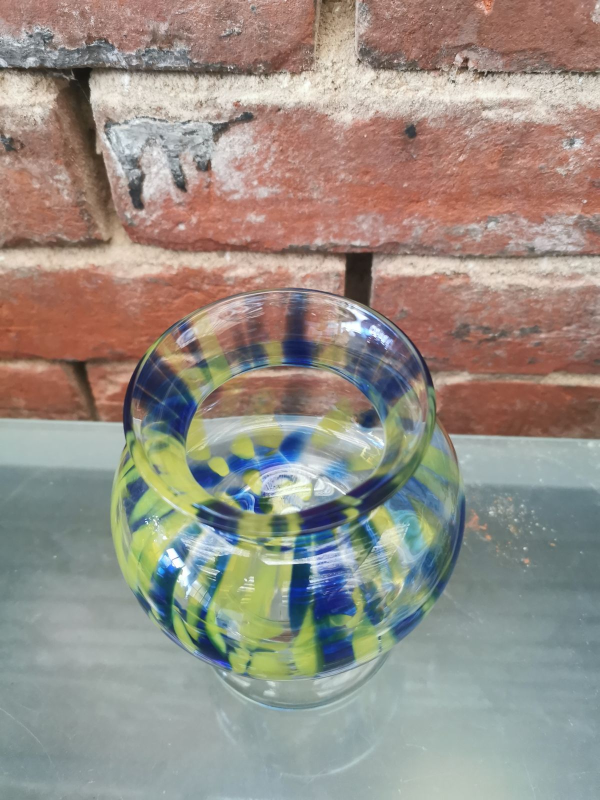 Kosta Boda Sea Mid Century Blue & Yellow Art Glass Vase photo furniture