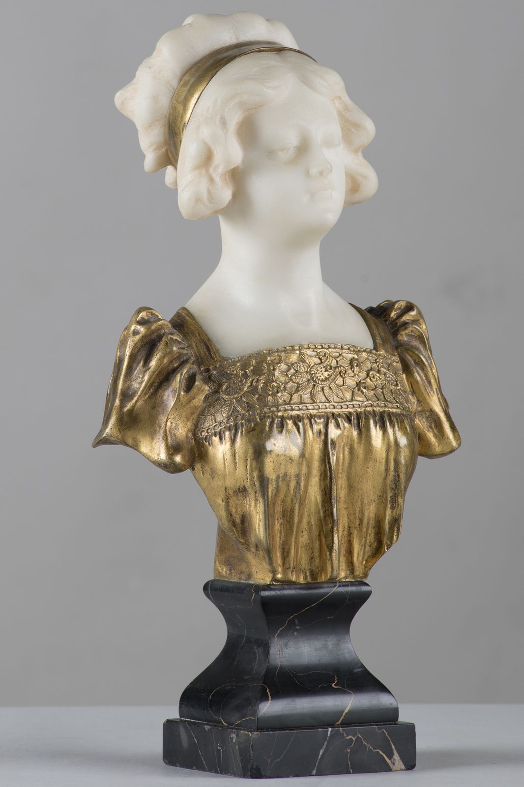 Art Nouveau Italian Carved Marble And Bronze Sculpture, Signed Gory/Paris