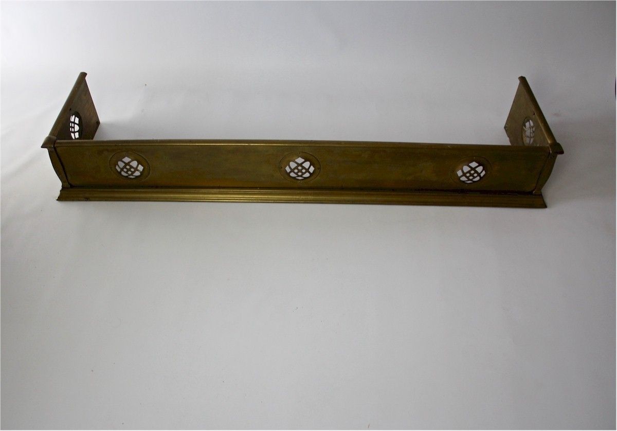 Arts And Crafts Brass Fire Fender With Stylised Pierced Cut Outs photo furniture