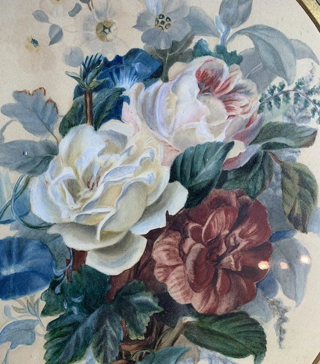 Art 19th Century Watercolour Bunch Of Flowers photo