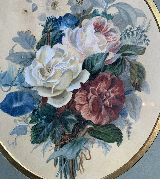 photo vinterior 19th Century Watercolour Bunch Of Flowers