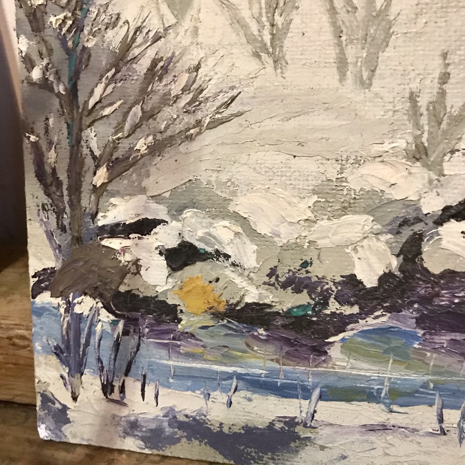 Oil On Board Painting Of Snowy Landscape photo for sale