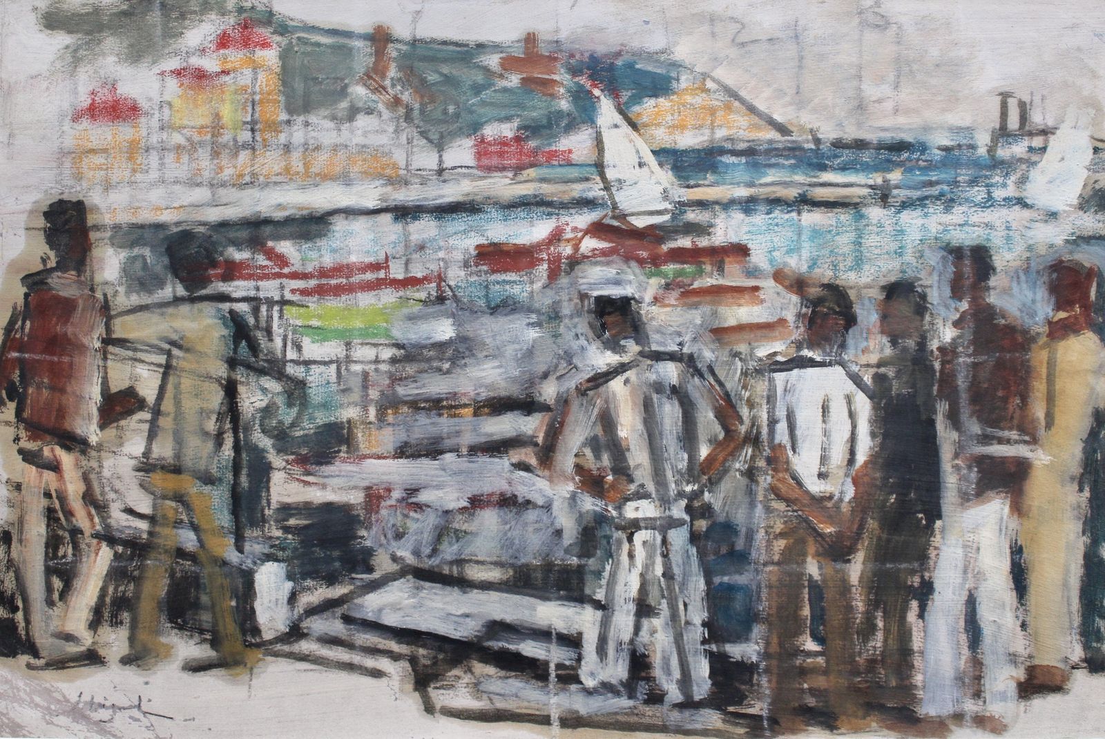 'Sailors In The Port Of Nice' By Alfred Salvignol (Circa 1950s) photo furniture