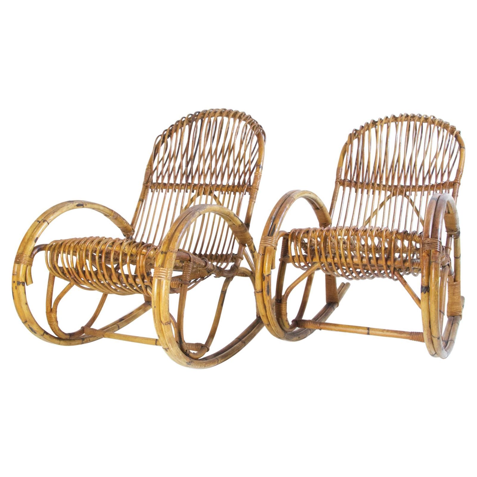 Midcentury Bamboo Rocking Chairs In The Style Of Franco Albini Italy