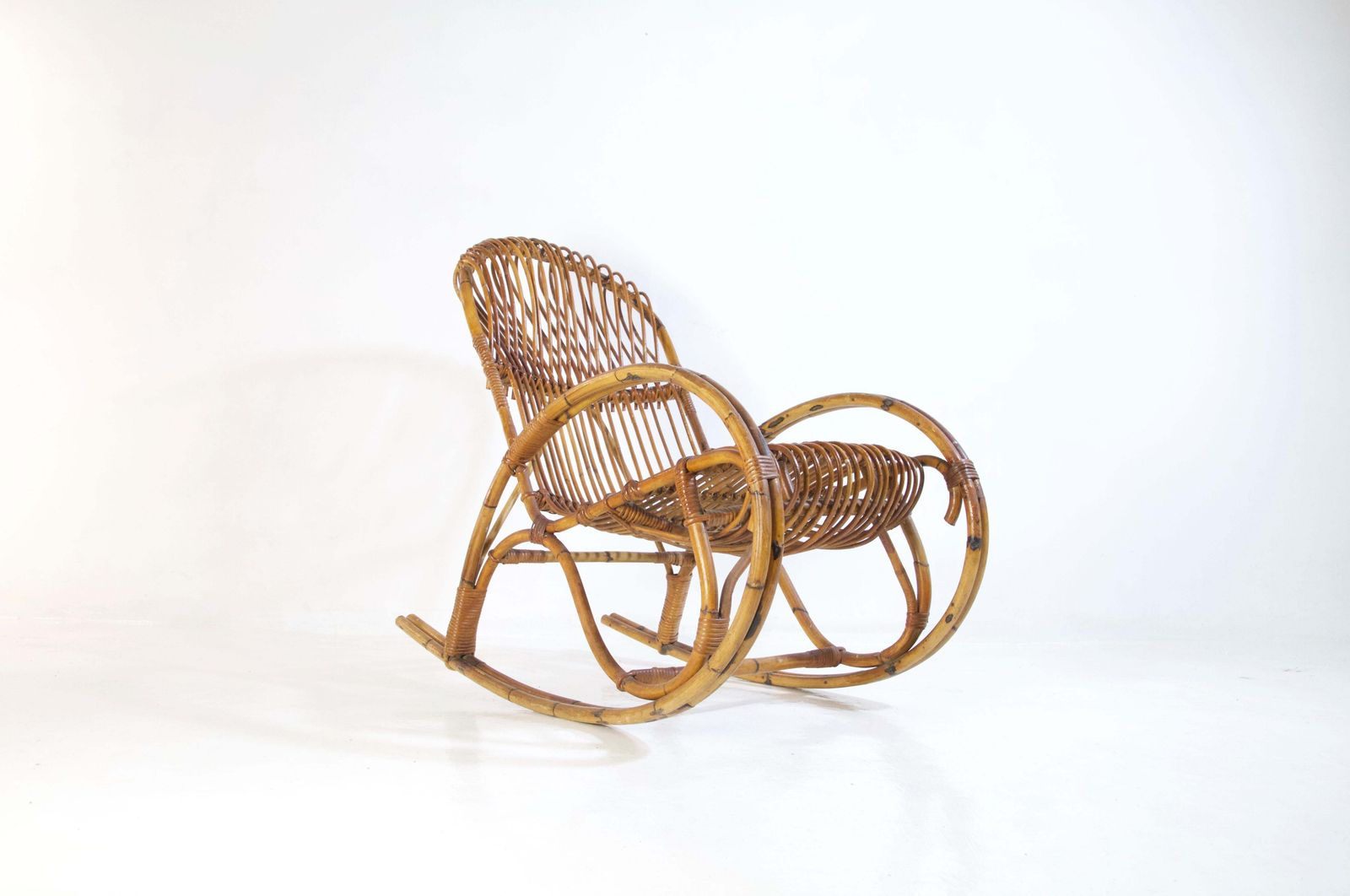 Midcentury Bamboo Rocking Chairs In The Style Of Franco Albini Italy photo vintage