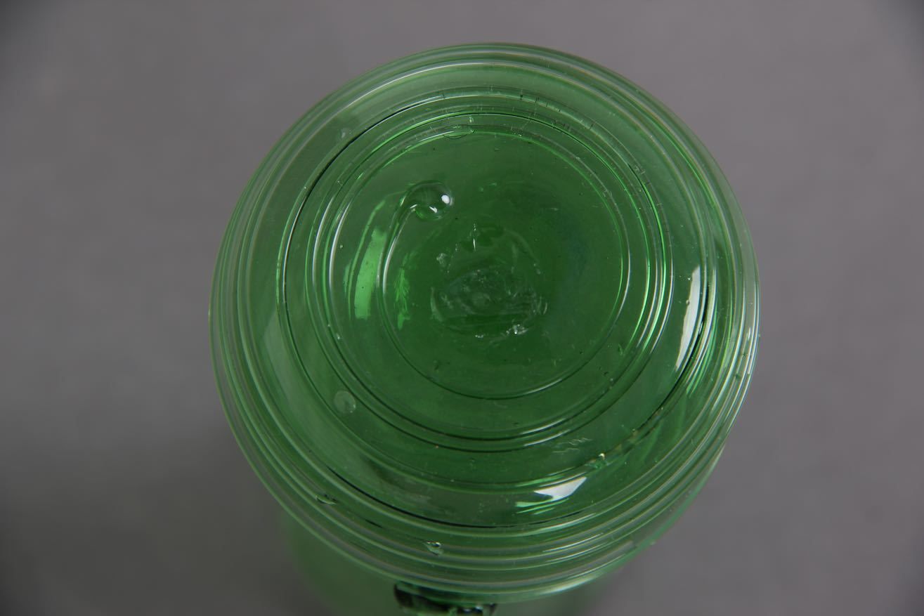 photo furniture 3 Danish Glass Vases / Jugs. Mouth Blown Green Glass. Kastrup Glasværk.