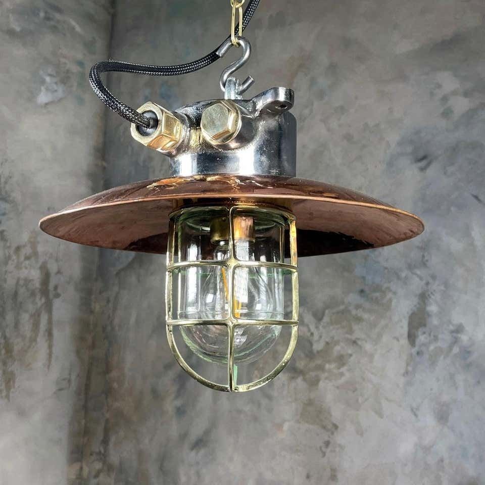 Copper And Iron Ceiling Light With Cage   Original Industrial Style Metal Ceiling Lighting photo furniture