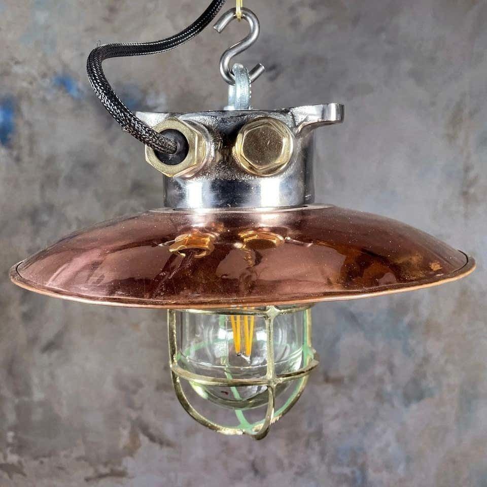 Copper And Iron Ceiling Light With Cage   Original Industrial Style Metal Ceiling Lighting photo 225.0