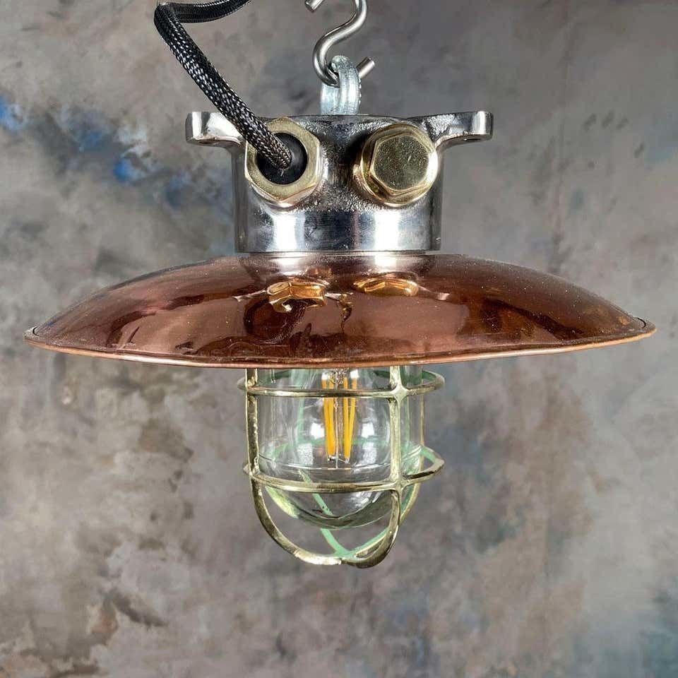 Copper And Iron Ceiling Light With Cage   Original Industrial Style Metal Ceiling Lighting photo vinterior
