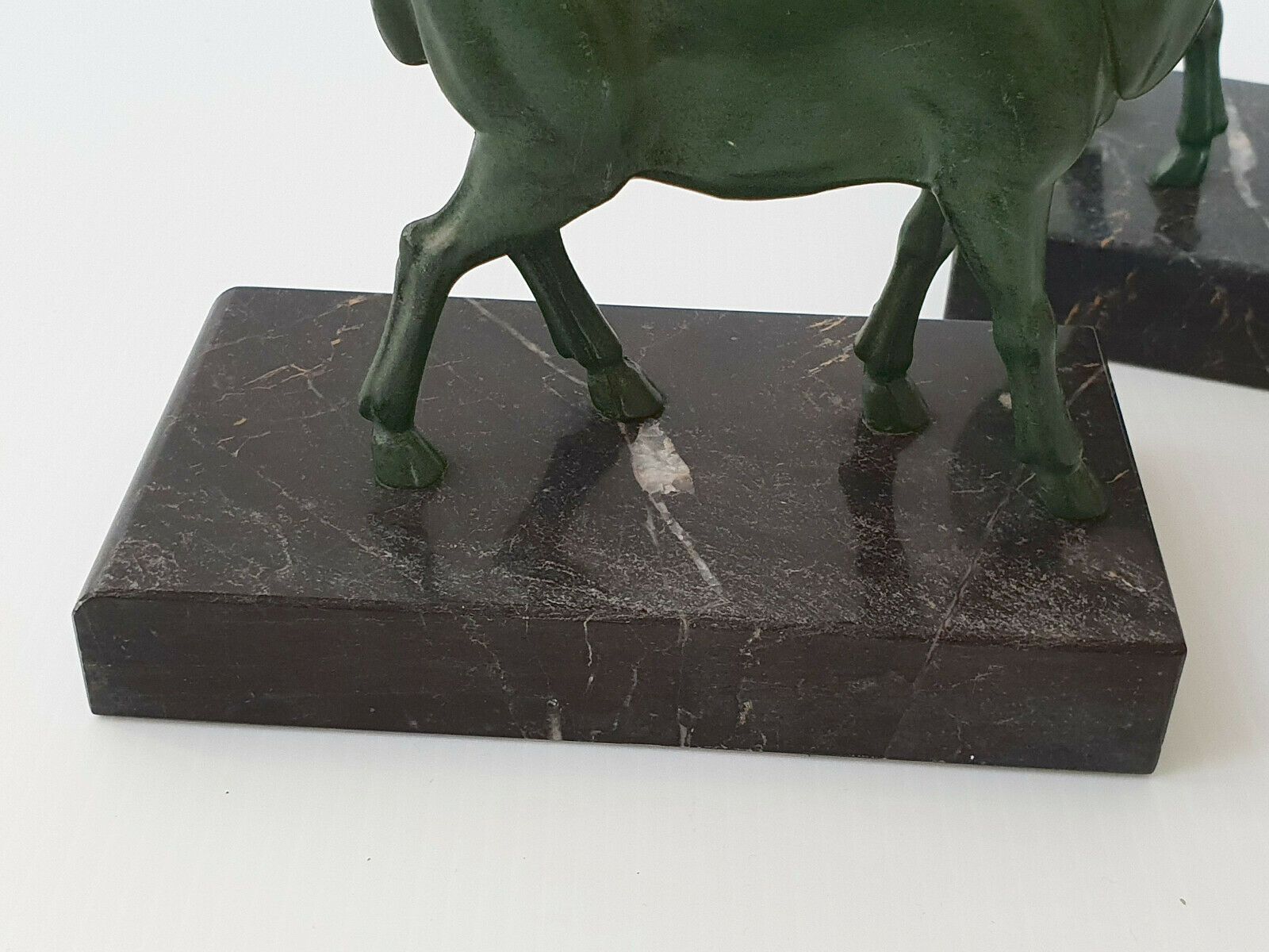 Pair Of Bookend Bouquetins 1940 1950 Vintage In Marble & Metal 40s 50s photo for sale