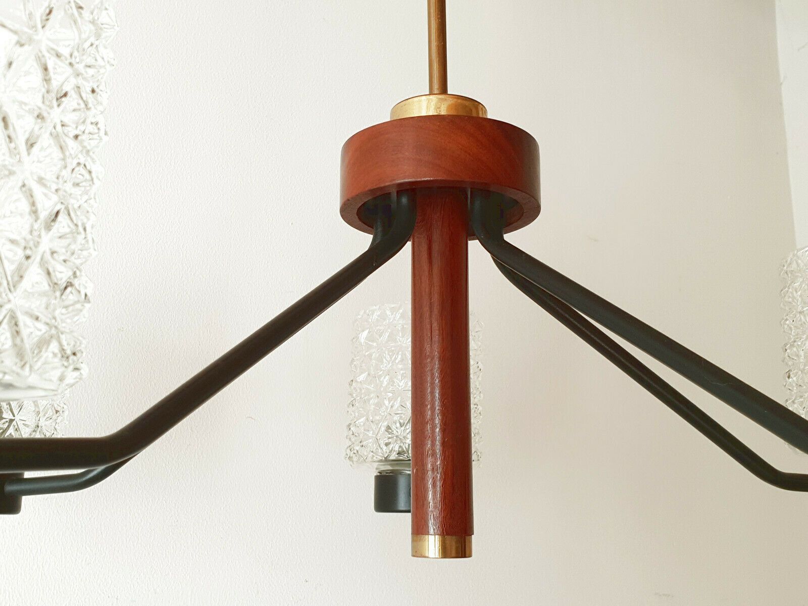 Vintage Scandinavische Plafondlamp Uit De Jaren 1960 In Teak, Messing, Glas En Staal photo for sale