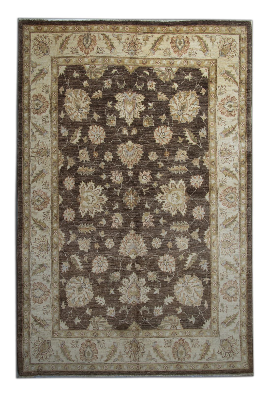 Unique Cream Brown Ziegler Carpet, Handwoven Oriental Floral Area Rug 165x251cm