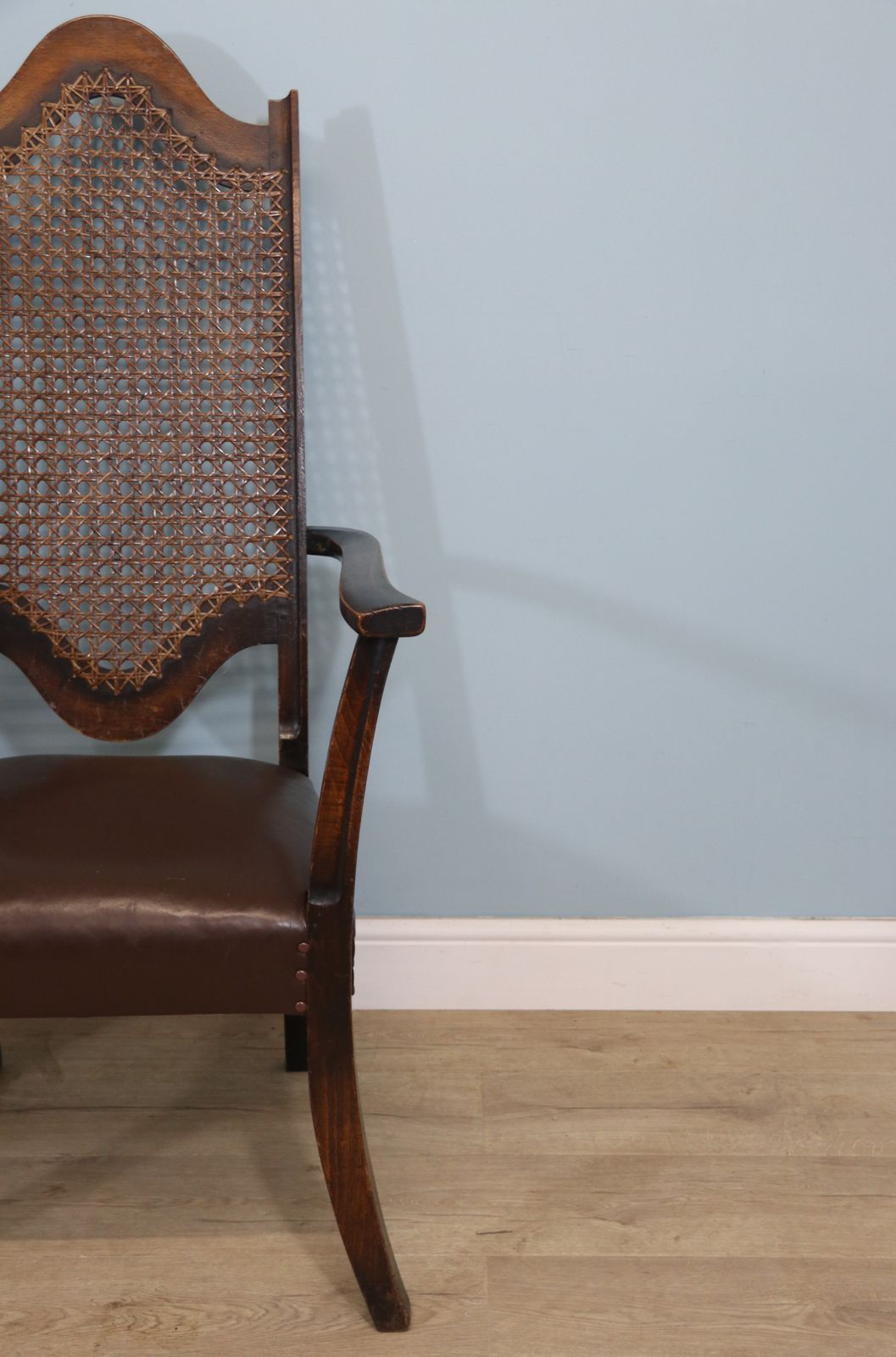 A Lovely Pair Of Early 20th Century Industrial Looking Cane Shield Back Armchairs photo buy