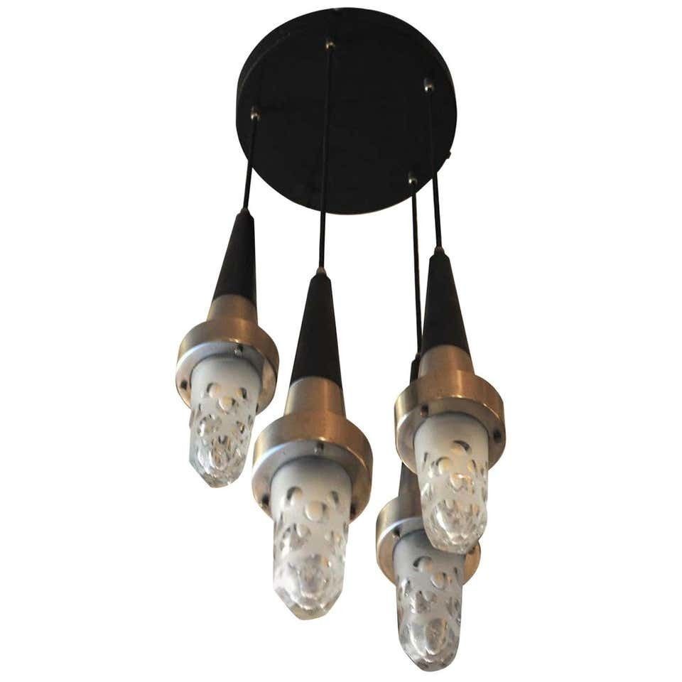 Stilnovo Fifties Suspension Chandelier In Steel And Glass
