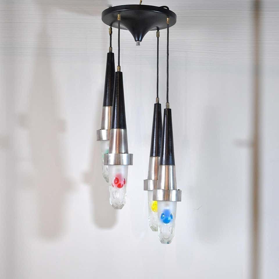 Stilnovo Fifties Suspension Chandelier In Steel And Glass photo for sale
