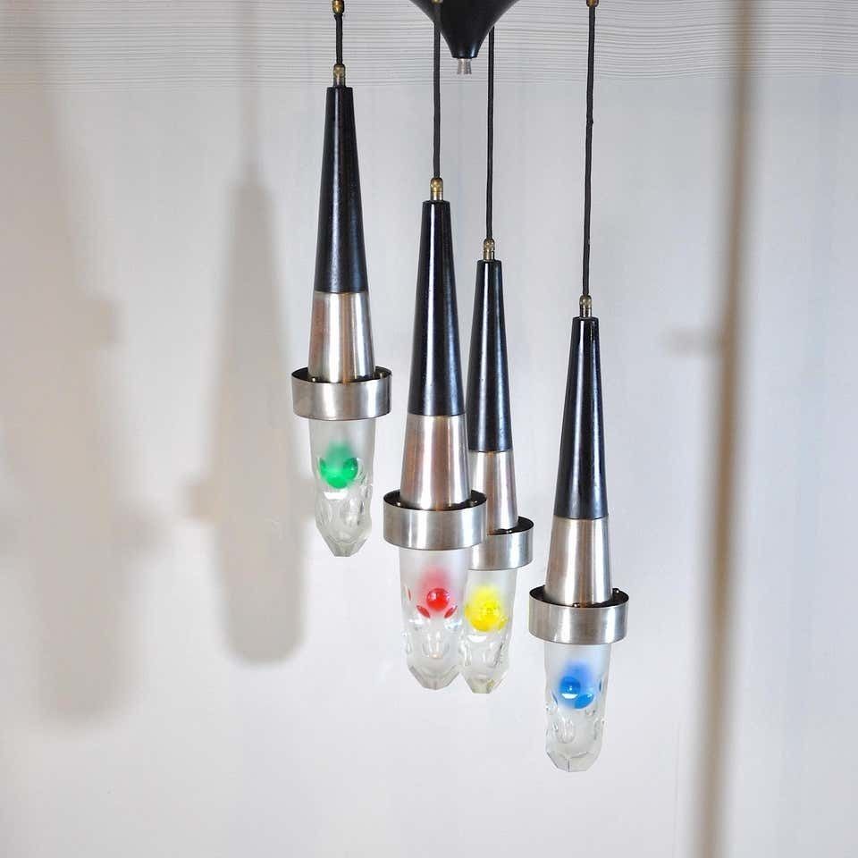 Stilnovo Fifties Suspension Chandelier In Steel And Glass photo vinterior