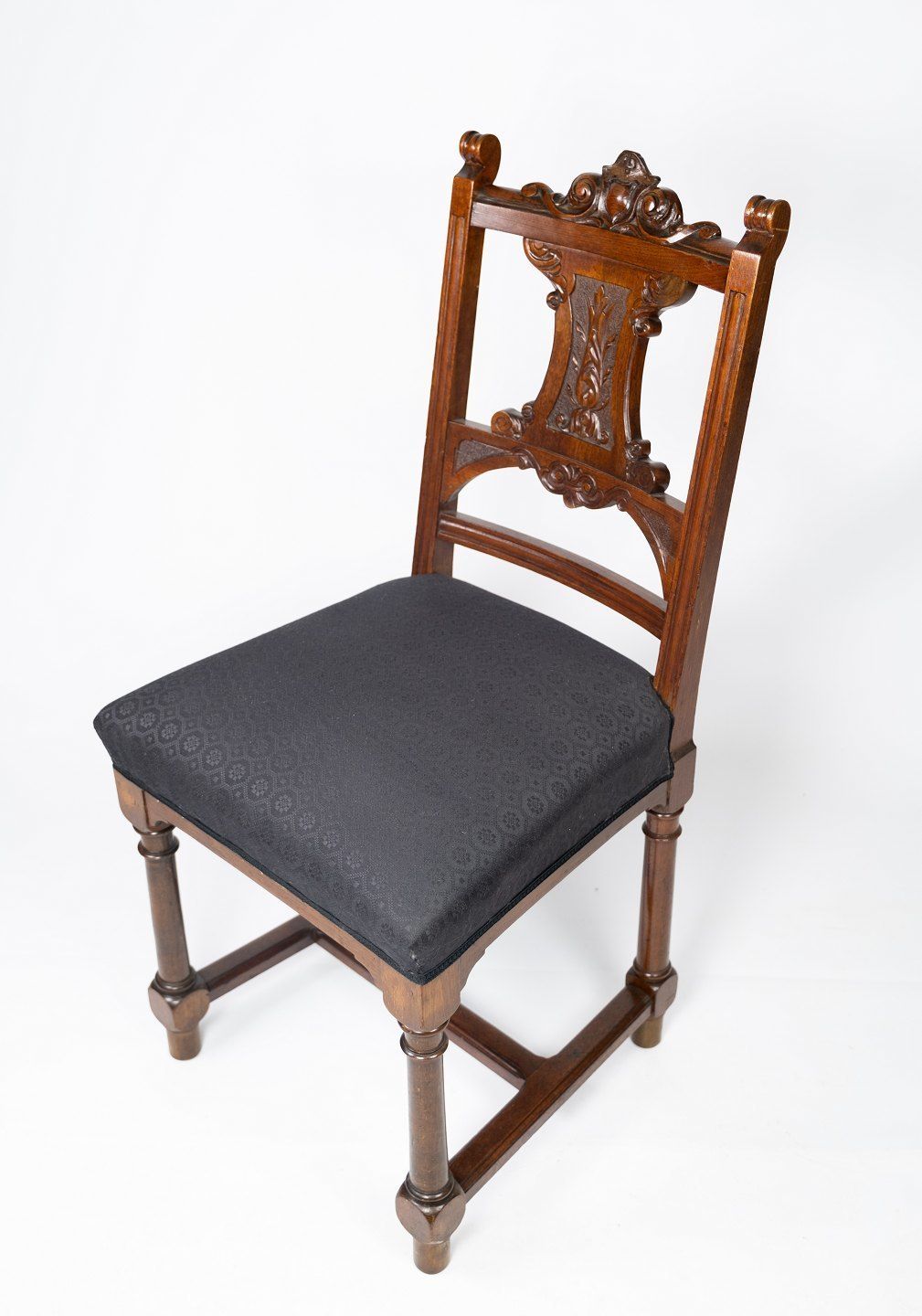 Set Of Four Dining Room Chairs In Walnut And Newly Upholstered With Black Fabric, From The 1890s. photo Furniture
