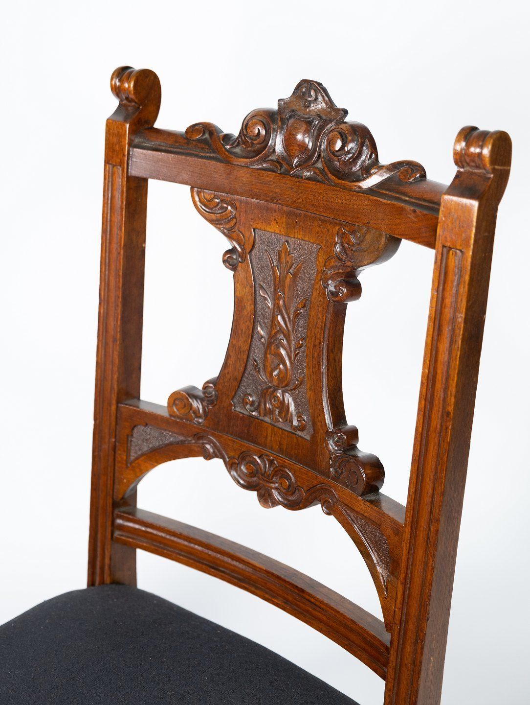 Set Of Four Dining Room Chairs In Walnut And Newly Upholstered With Black Fabric, From The 1890s. photo 1640.0