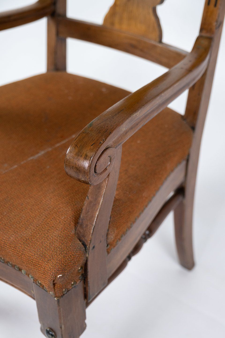A Pair Of Antique Armchairs Of Dark Wood And Wool Fabric From The 1930s. photo vintage