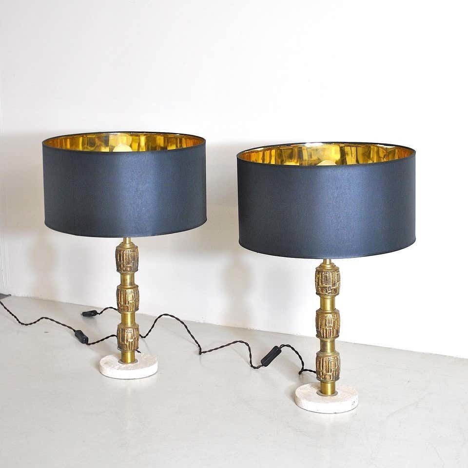 Luciano Frigerio Set Of Midcentury Table Lamps In Brass And Travertine, 1970s photo 2731.7200000000003