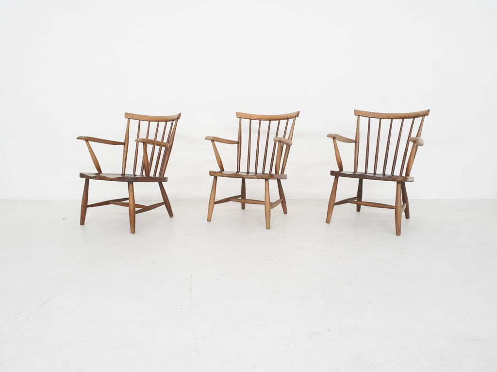 Scandinavisch Moderne Fauteuils Met Spijlenrugleuning, Ca. Jaren 1960
