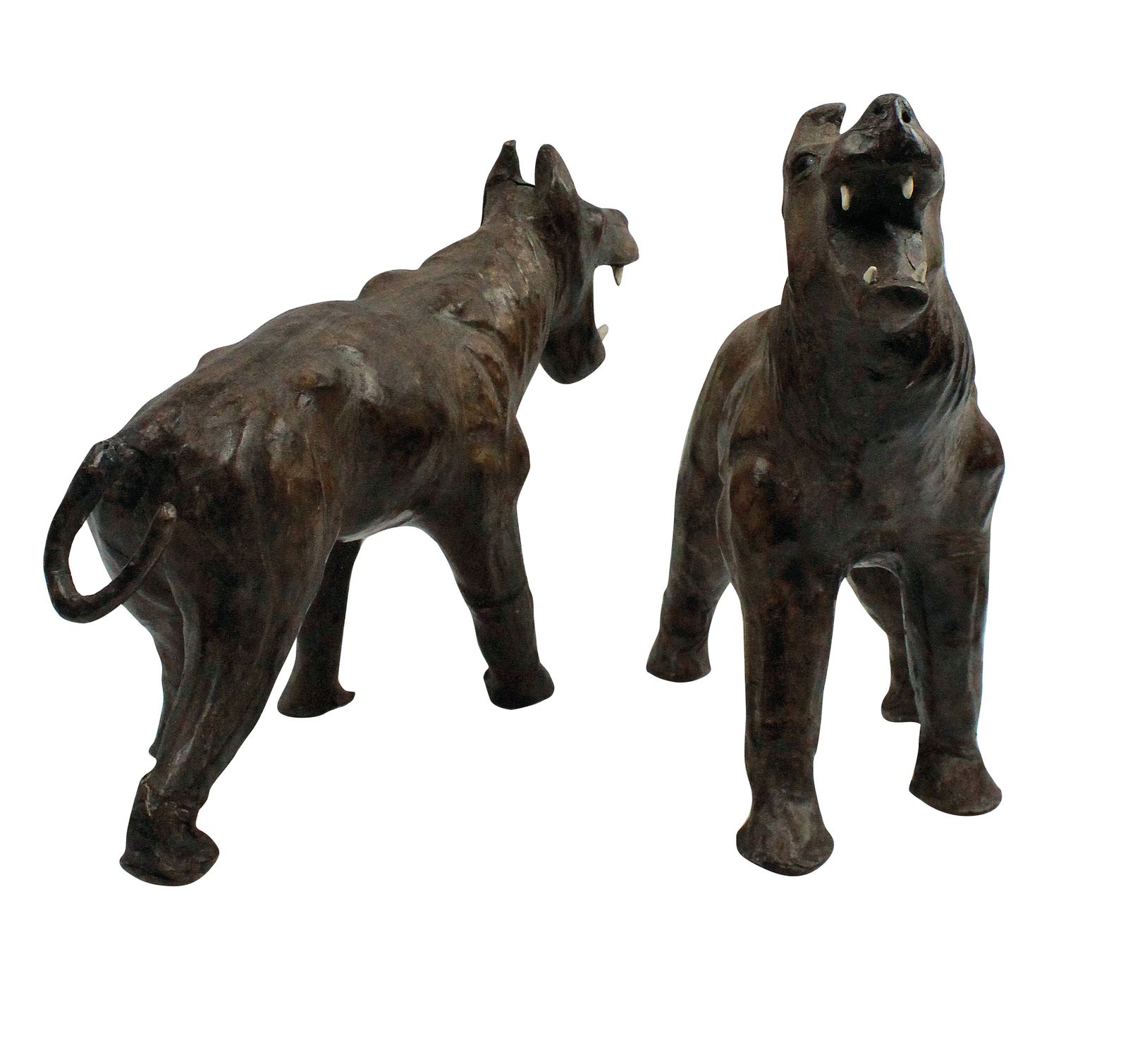 A Pair Of XIX Century Leather Mache Burmese Tigers photo 480.0