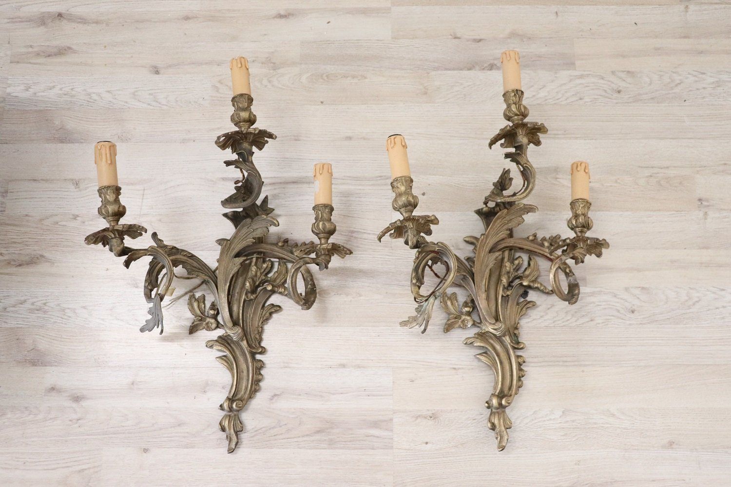 photo for sale Antique Golden Bronze Sconces, Set Of 2