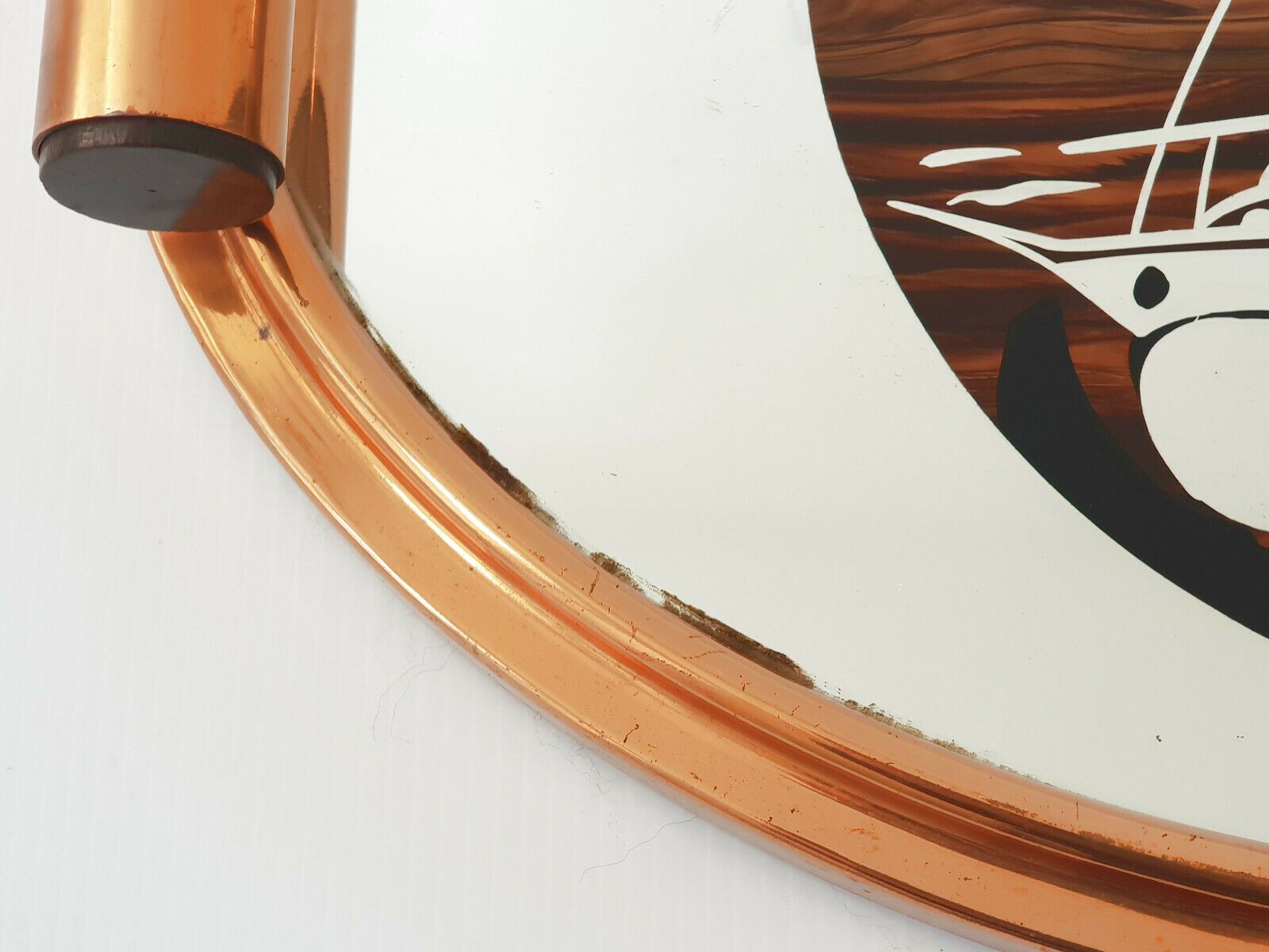 French Art Deco Marine Tray 1920 1930 In Wood & Metal With 20s Boat Decoration photo vinterior