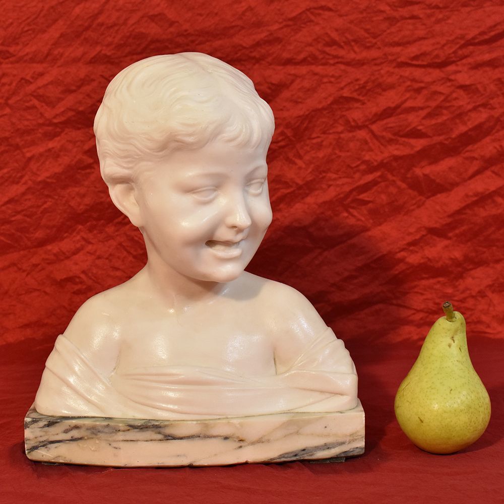 Antique Marble Statues, Bust Of Child Sculpture, Italian Sculptor, Signed Pugi, XIX Century. (Stma44) photo furniture