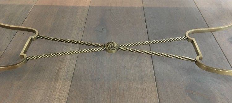 Maison Jansen. Rare Dolfins Neoclassical Brass Coffee Table With Beautiful Gold On Glass Top. French. Circa 1940 photo vintage