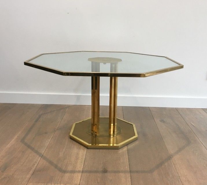 Octogonal Brass And Glass Design Coffee Table. French. Circa 1970 photo for sale