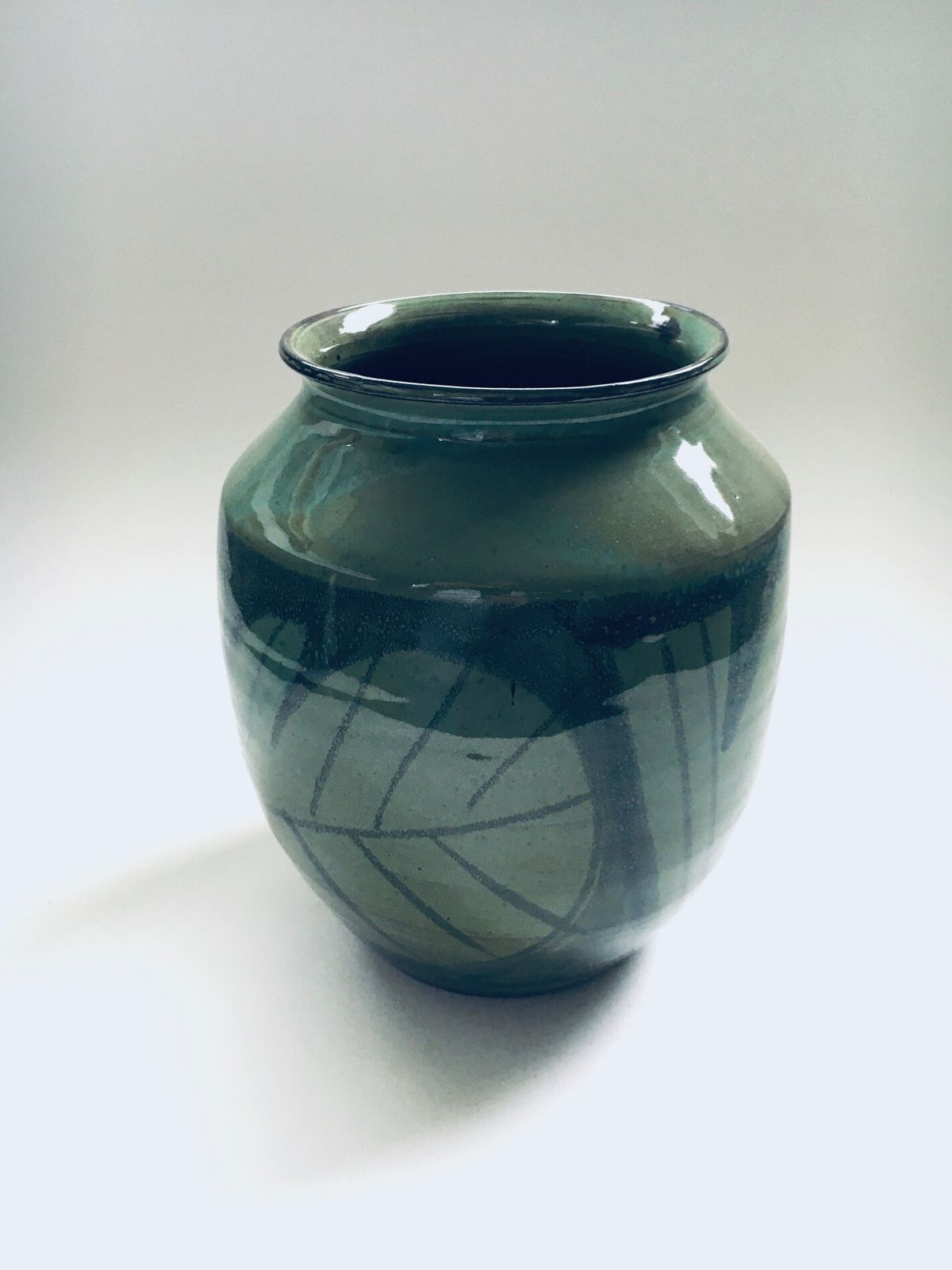 Midcentury Modern Art Studio Pottery Leaf Pattern Vase, 1970s photo for sale