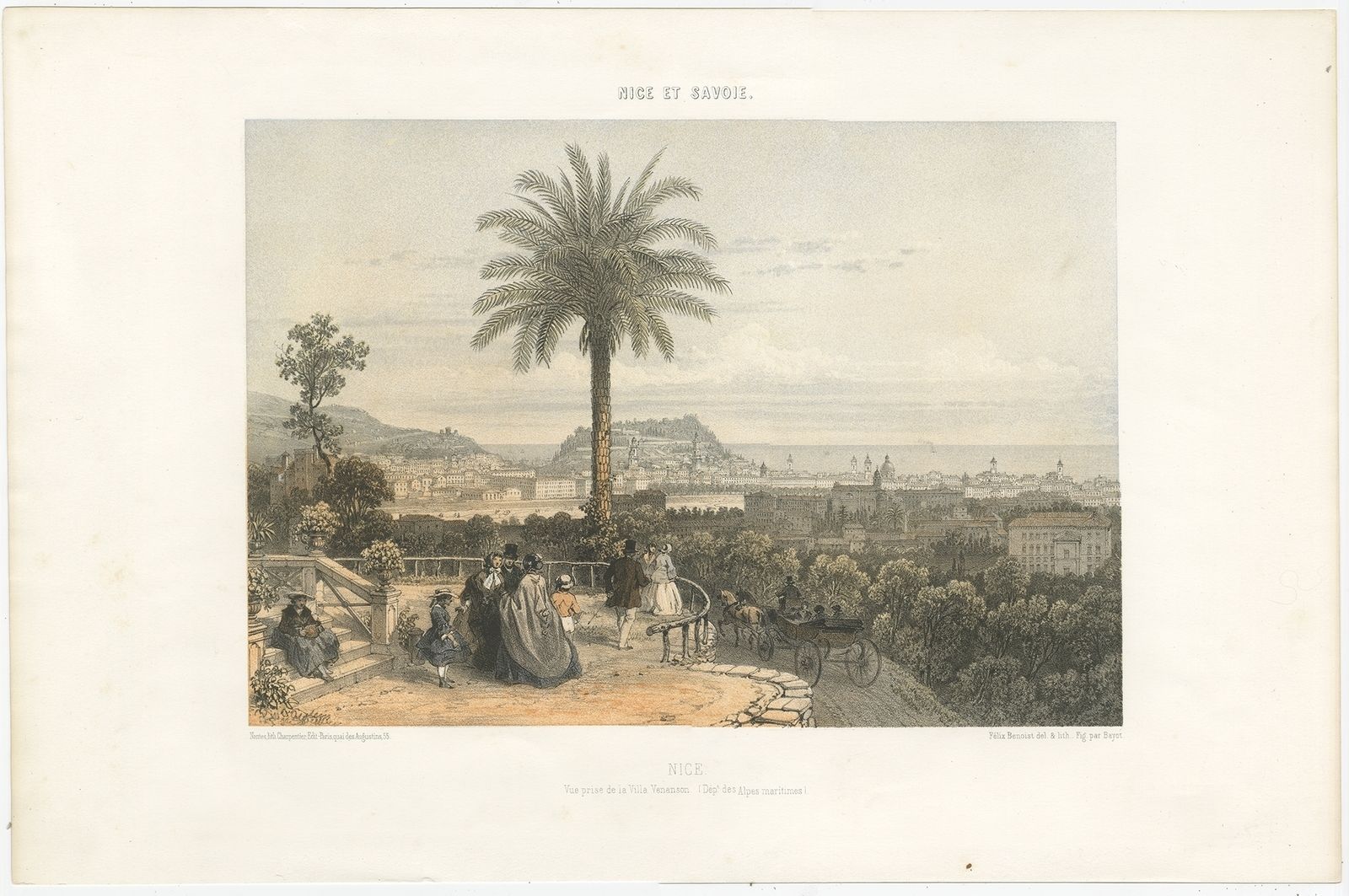 Antique Print Of Nice Near Villa Venanson By Benoist (C.1865)