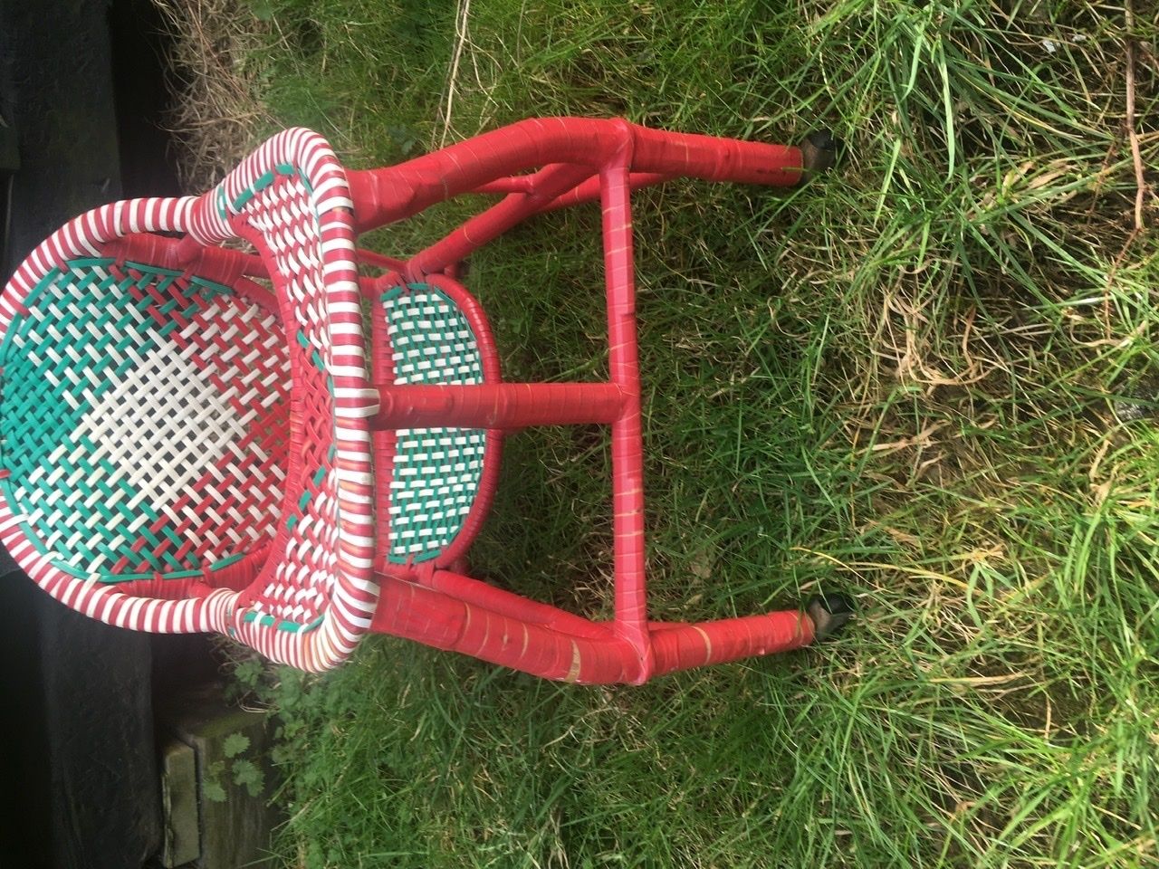 Vintage Multicolour Plastic Woven Baby Chair/Walker photo 125.0