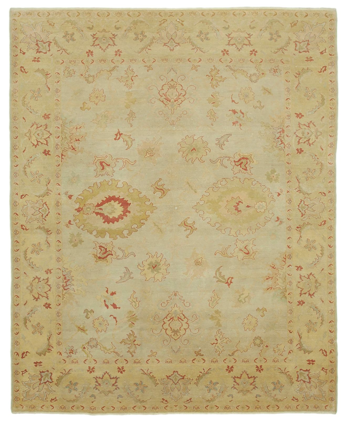 Handmade Oriental Beige Wool Oushak Area Rug