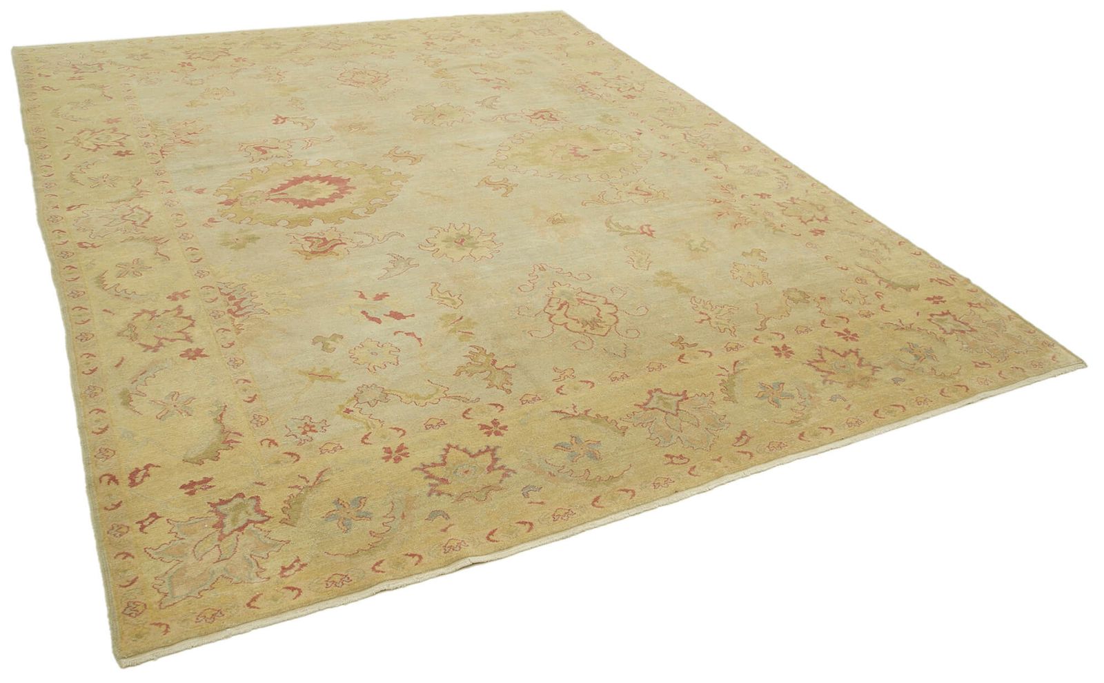 Handmade Oriental Beige Wool Oushak Area Rug photo furniture
