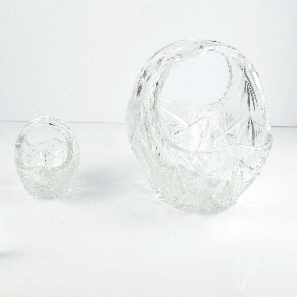 A Pair Of Crystal Baskets Huta Szkła Julia, Poland, 1980s photo vintage