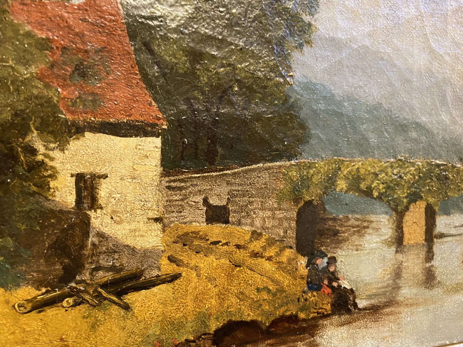 Oil Painting   19th Century Scene With Figures On A Riverbank Oil On Canvas photo furniture
