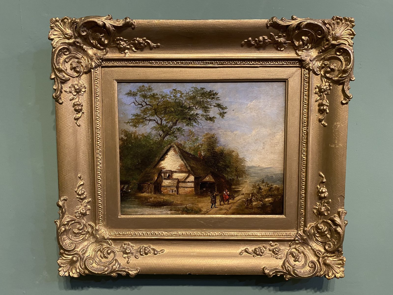 Oil Painting   19th Century Landscape Of A Farmhouse Cottage Oil On Canvas