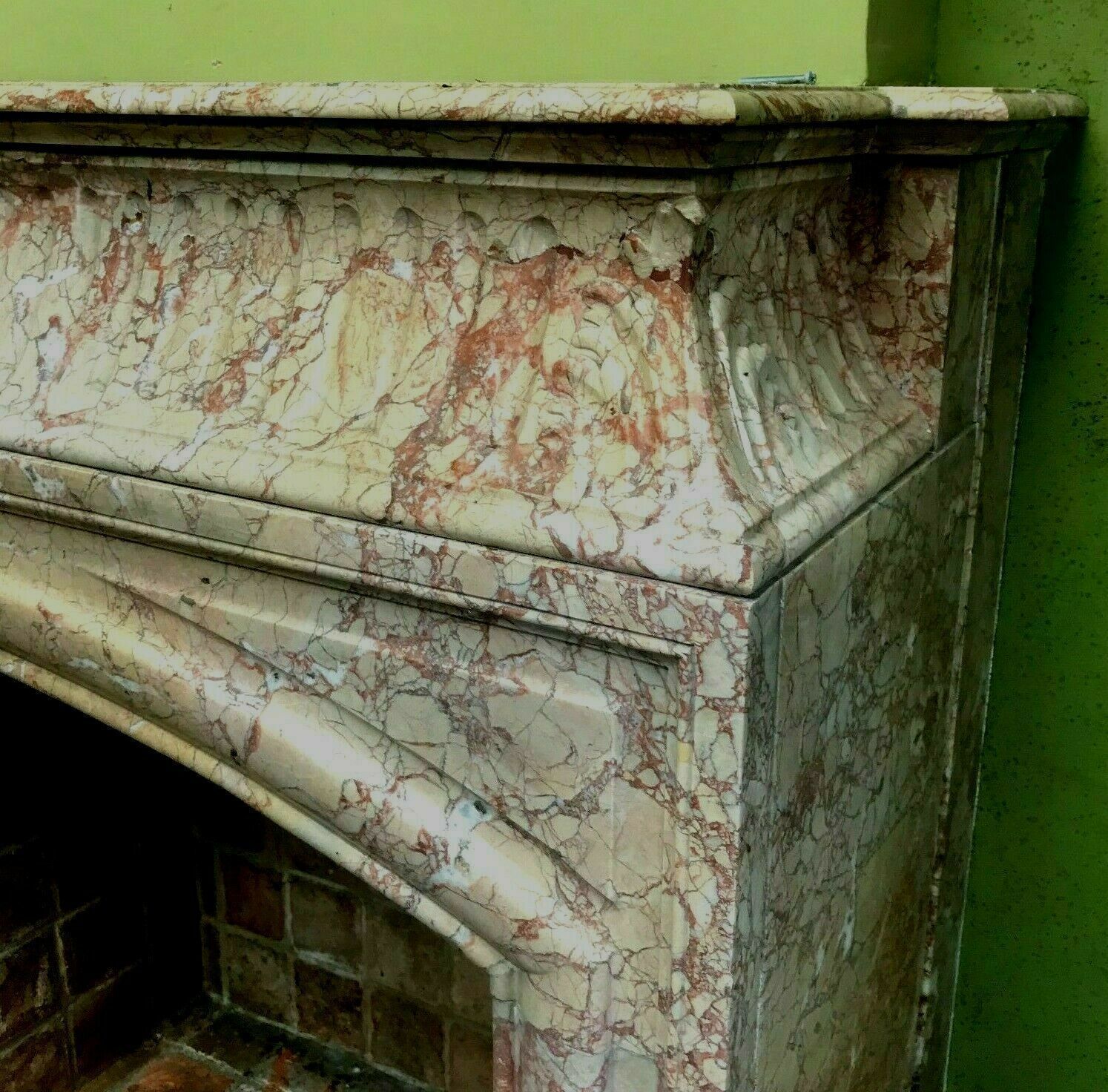 Louis XIV Style Fireplace With Veined Pink Marble Hood XIX Century photo vinterior