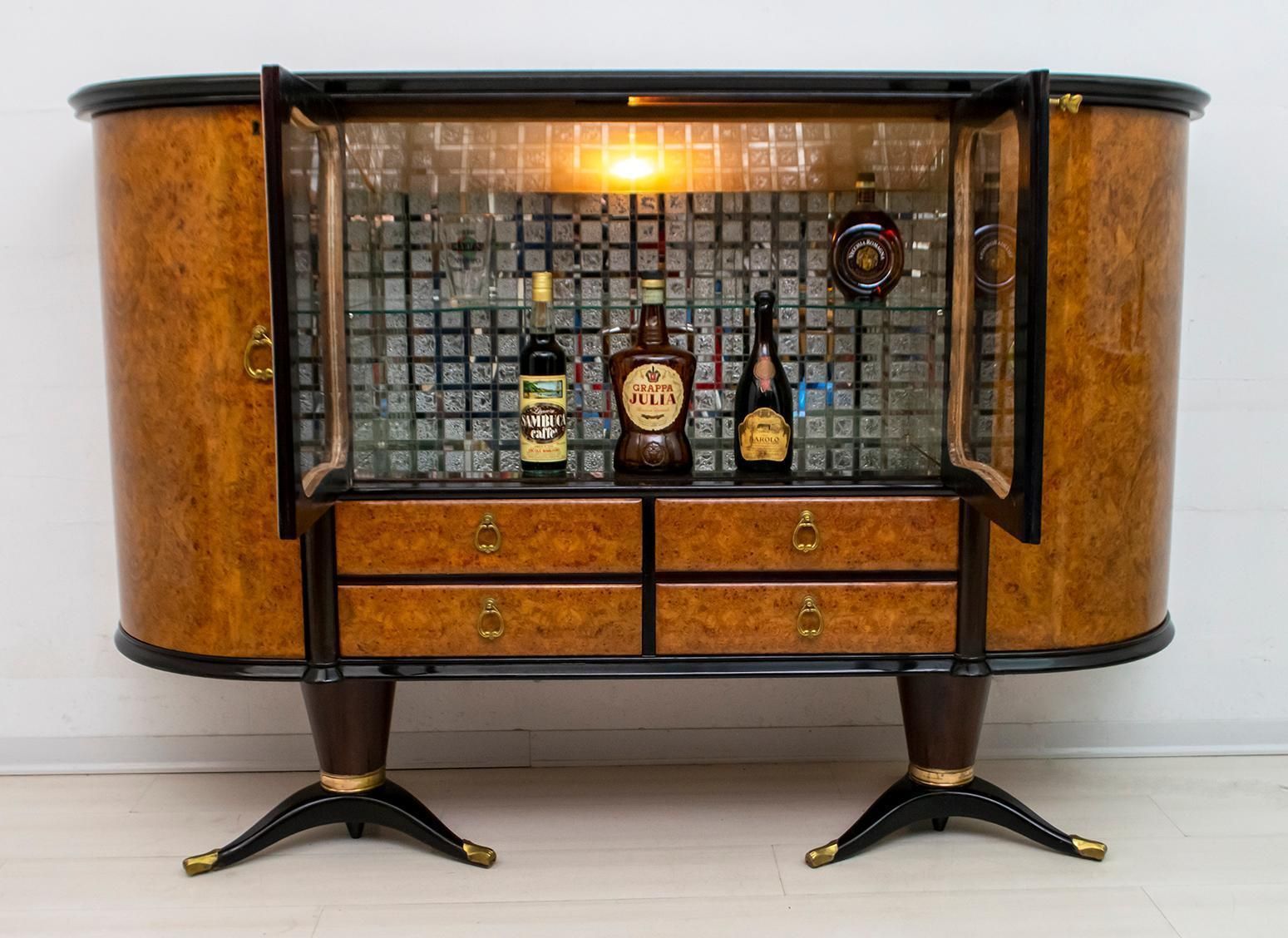 Paolo Buffa Mid Century Modern Italian Mahogany And Walnut Bar Cabinet, 1950s photo vinterior