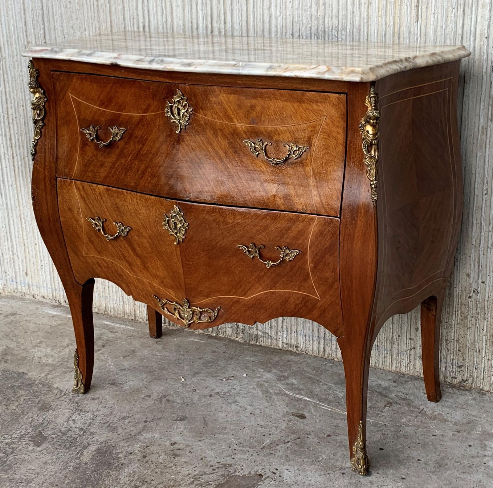 20th Century French Louis XV Marble Top Bombe Chest Or Commode With Two Drawers photo for sale