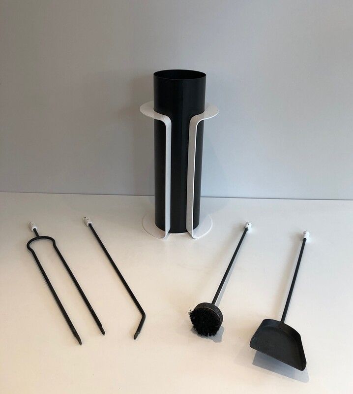 Black And White Lacquered Design Fire Place Tools On Stand. French. Circa 1980 photo buy