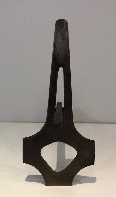 Pair Of Modernist Steel And Wrought Iron Andirons. French. Circa 1970 photo vintage